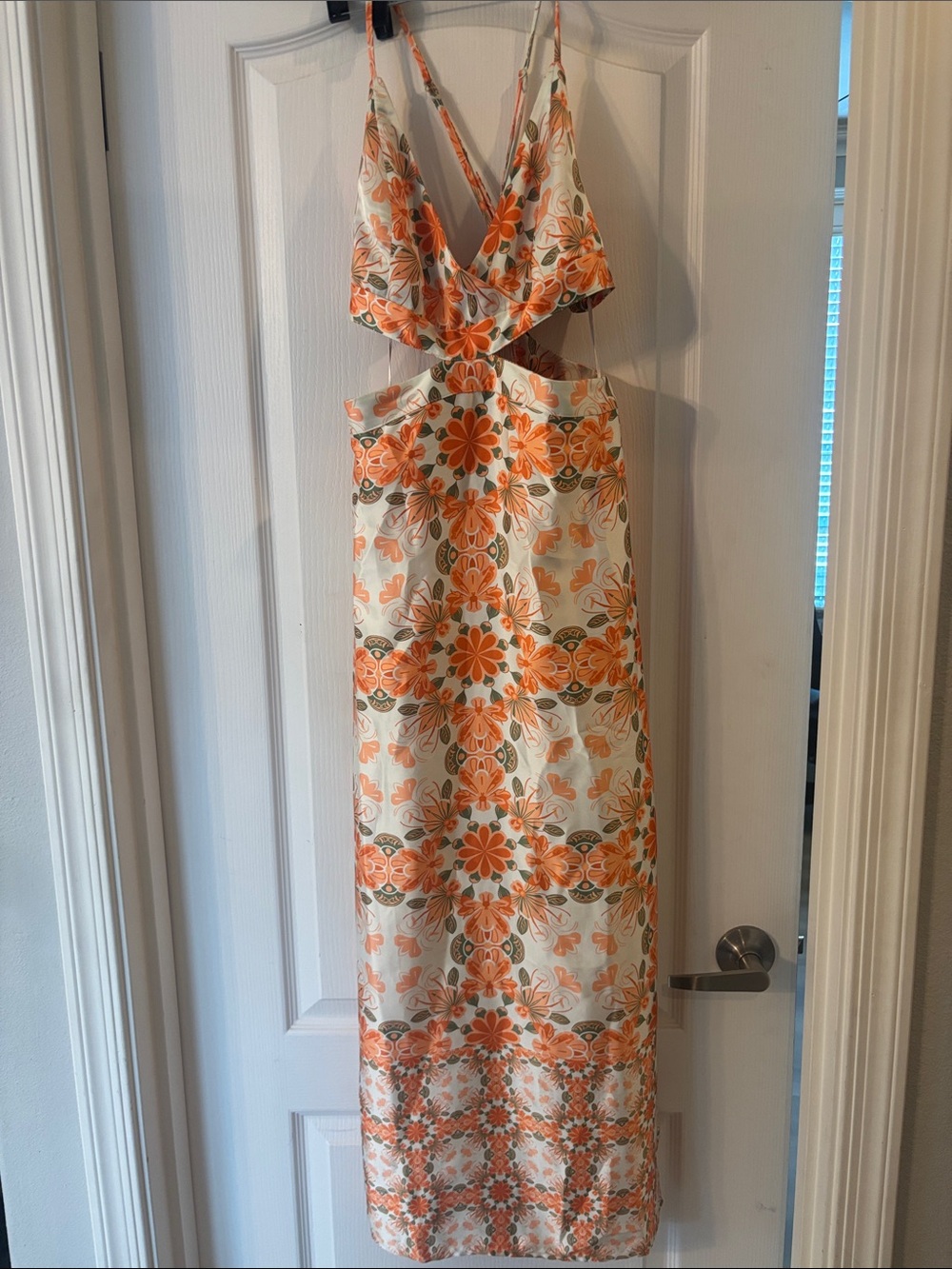 House of Harlow 1960 Orange and Cream Floral Cutout Maxi Dress